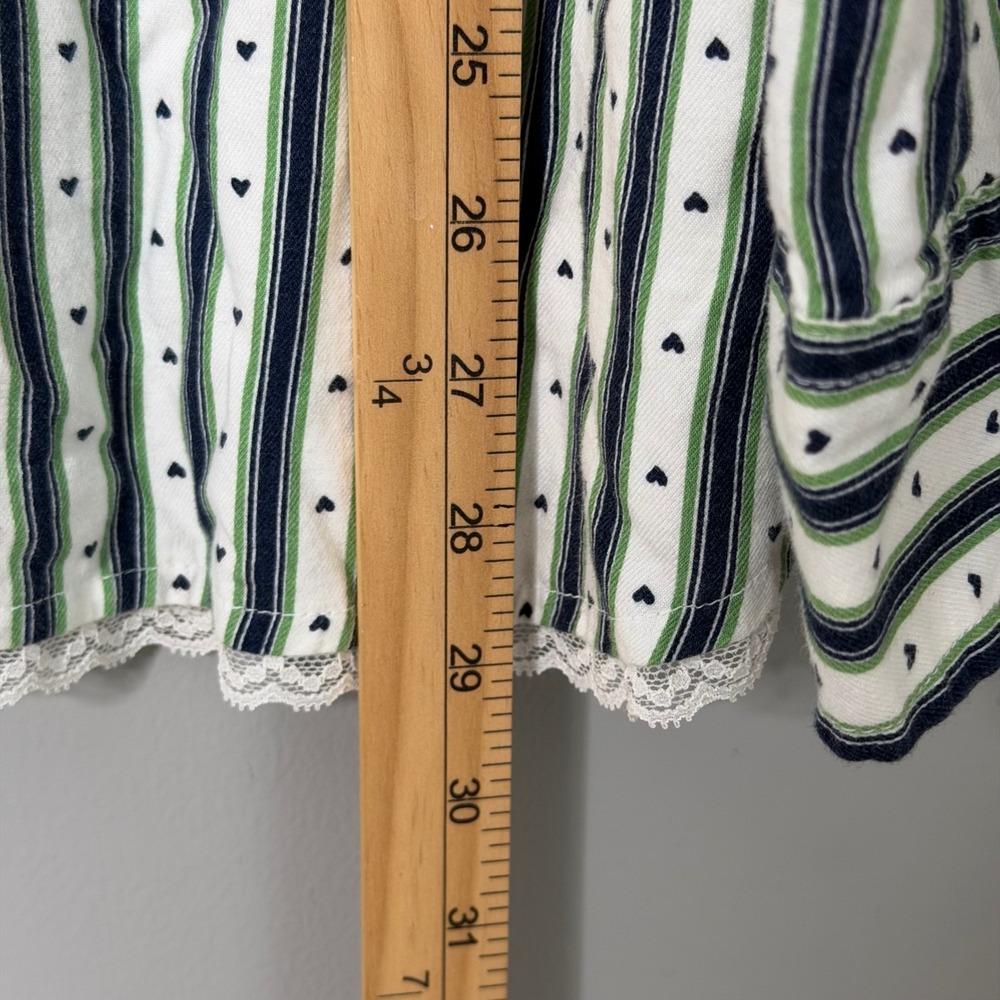Aerie Flannel Pajama Shirt Womens XL Navy Green Stripe Heart Lace Cozy Lounge - Picture 6 of 8
